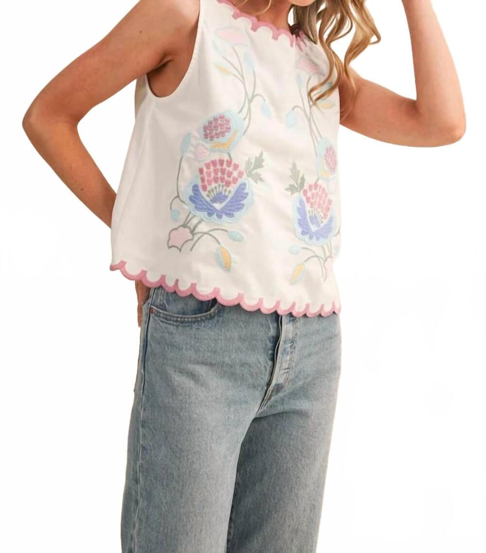 NEW EN MERCI floral embroidery tank top in white